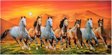 7 Running Horses With Vastu Sunrise Wall Sticker Poster Big