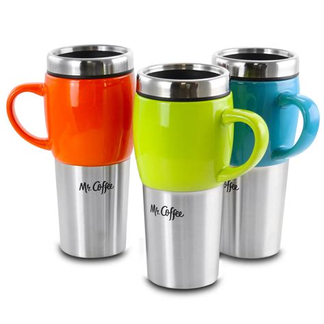mr coffee traverse 3 piece 16 ounce stainless steel and ceramic travel mug and lid in red blue