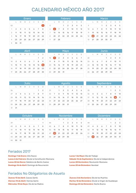 Calendario 2017 Para Imprimir Mexico
