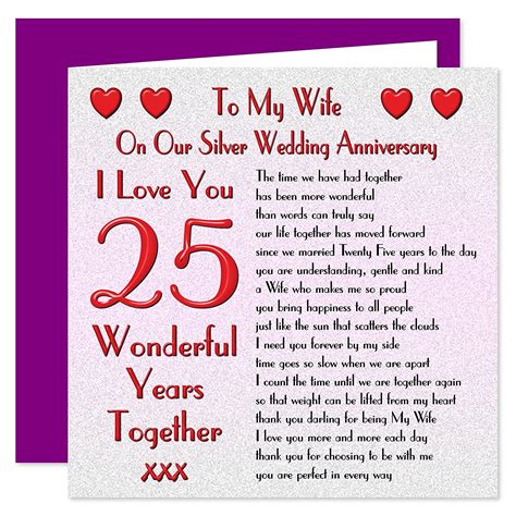 my wife 25th wedding anniversary card on our silver anniversary 25 years sentimental verse