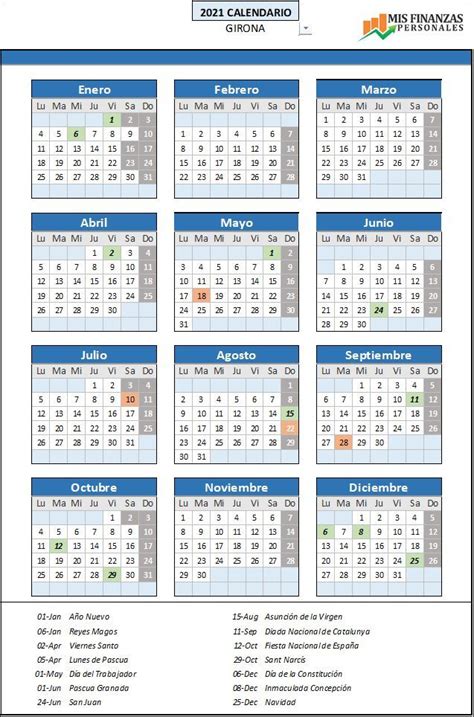 También te ofrecemos la misma versión del calendario laboral barcelona 2021 en jpg. Calendario laboral Girona 2021 - Mis finanzas personales | Calendario, Día de la constitución ...