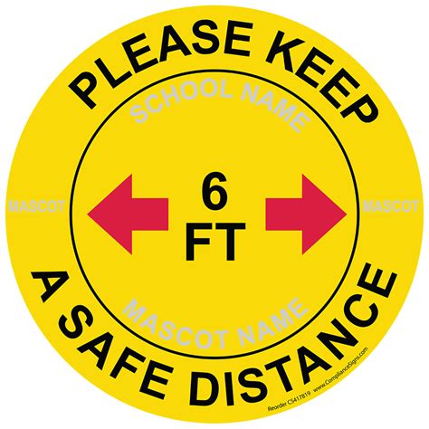 Yellow Please Keep A Safe Distance 6 Ft Round Floor Label With School