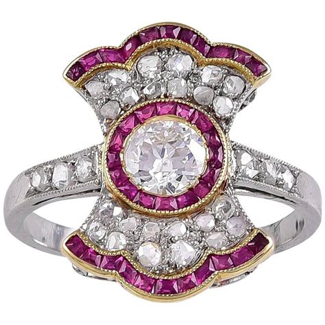 Antique French Edwardian Ruby Diamond Ring Ruby Diamond Rings