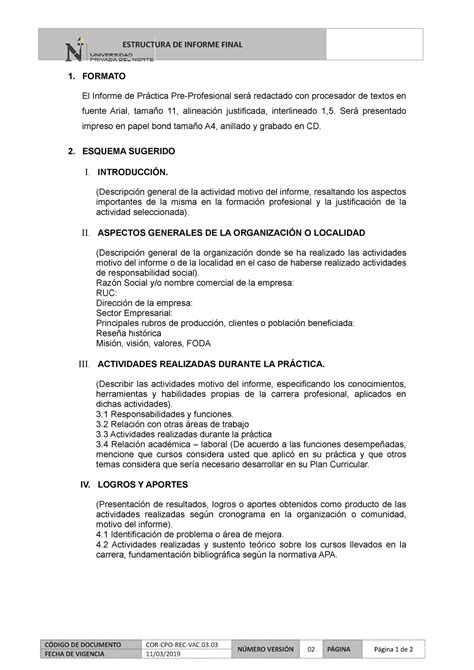Estructura De Informe Final Estructura De Informe Final 1 Formato El