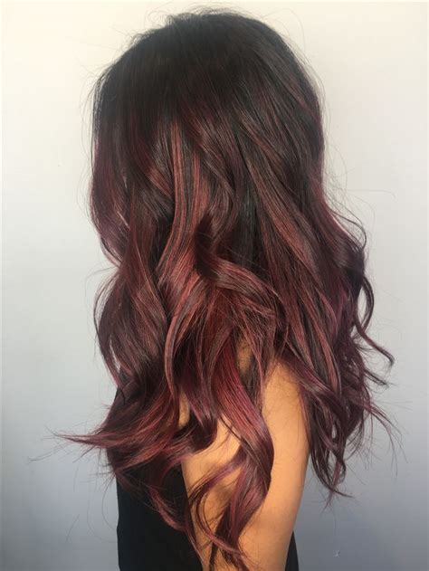 Plum Colored Balayage Red Hair Fuchsia Hair Color By Beauty By