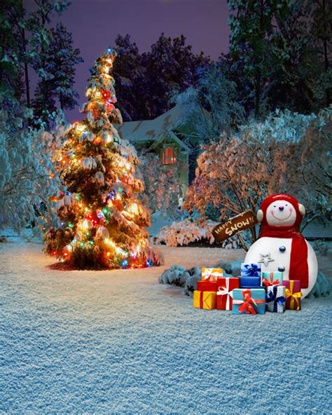 8x12ft Snow Field Snowman Winter Night Glow Christmas Tree