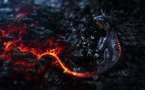 Gray Lava Dragon Digital Wallpaper Dragon Colorful Render Fire Hd
