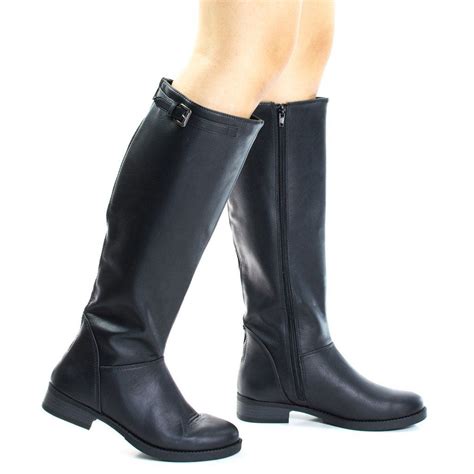 Pace By Soda Equestrian Fashion Riding Boots W Block Heel And Top Strap