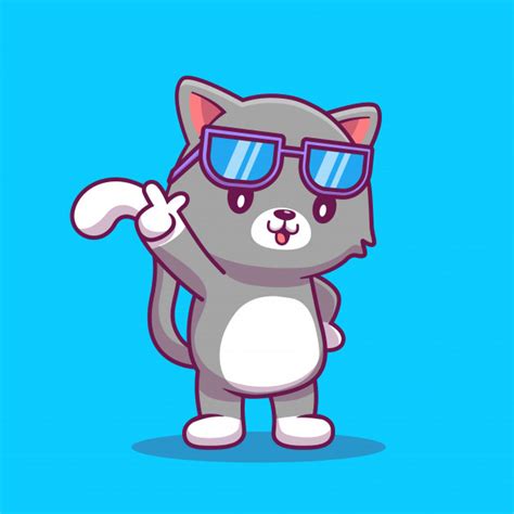 Cute Cat Wearing Glasses Cartoon Illustration Premium