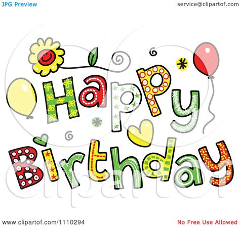 Clipart Colorful Sketched Happy Birthday Text 2 Royalty
