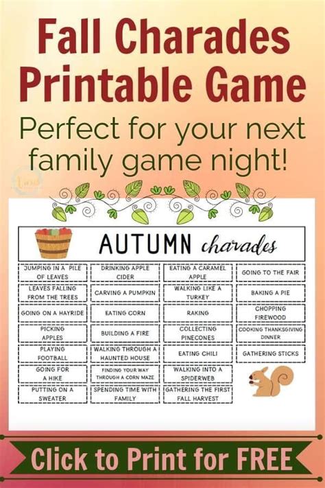 Fall Charades Printable Game For Families Charades For Kids