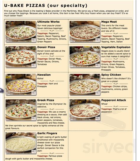 Forest Hills Variety And Pizza Shack Menu In Saint John New Brunswick