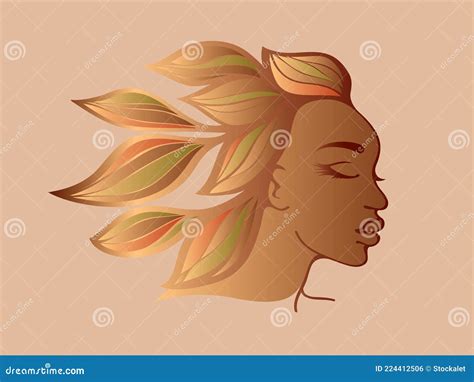 African Earth Goddess Woman With Leaf Hair And Natural Makeup Beauty