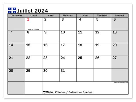 Calendrier Juillet 2024 Québec Michel Zbinden Ca