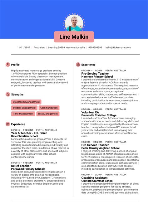 Academic cv curriculum vitae template examples guide. Primary Teacher Resume Sample | Kickresume