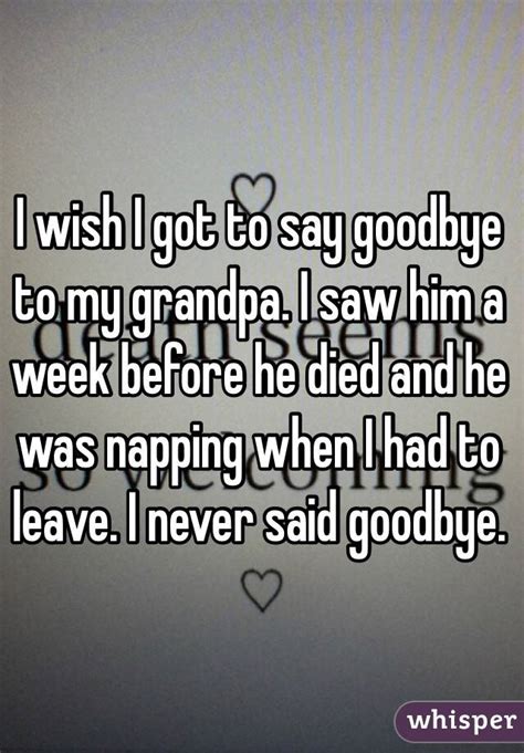I Wish I Got To Say Goodbye To My Grandpa I Saw Him A Week Before He Died And He Was Napping