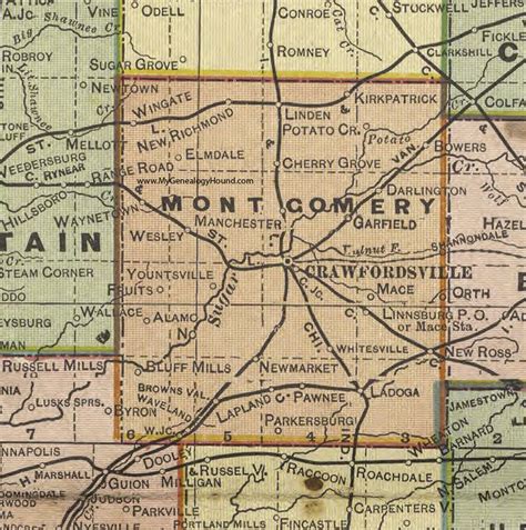 Montgomery County Indiana 1908 Map Crawfordsville Waynetown