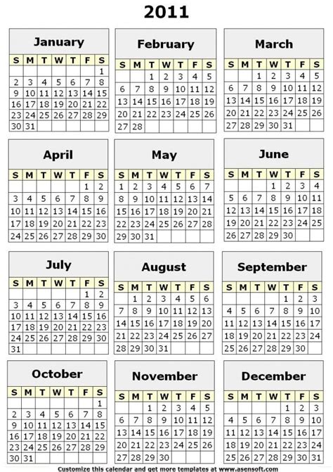 free yearly printable calendar