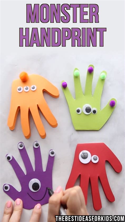 Monster Handprint Craft Halloween Crafts For Kids Halloween Crafts