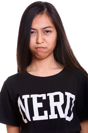 Face Of Young Asian Teenage Nerd Girl Pouting Stock Photo Download
