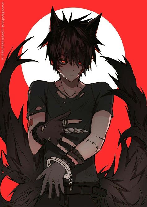 An Anime Character With Black Hair Holding His Hands In Front Of A Red