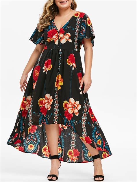 34 Off 2021 Plus Size Floral Print Low Cut Maxi Dress In Jet Black