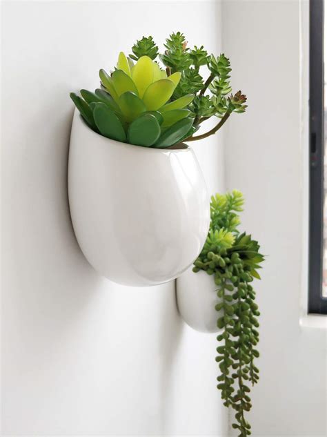 mkono wall planter with artificial plants decorative potted fake succulents picks assorted faux