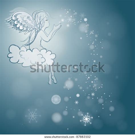 Angel Makes Snowflakes Blue Sky Background Stock Vector Royalty Free