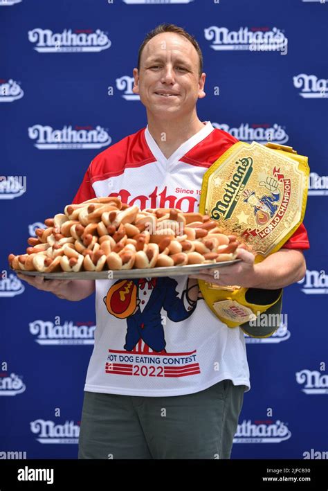 Mens Champion Joey Chestnut Attends The Official Weight In For The Nathans Famous Fourth Of