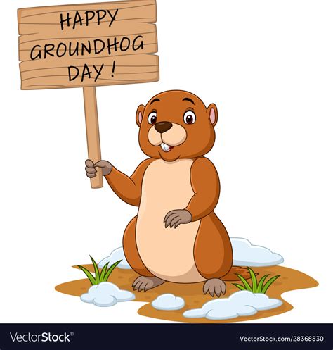 Happy Groundhog Day Funny Holding Sign Royalty Free Vector