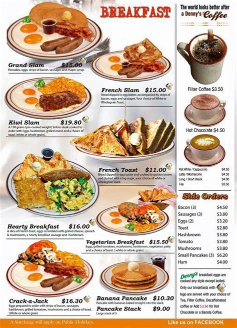 Dennys Auckland Diner Menu Food Menu Design Breakfast Diner