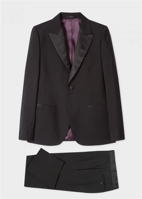 Paul Smith Tailored Fit Black Wool Mohair Evening Suit Black Mens