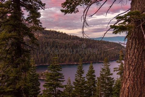 Sunset Over Emerald Bay Seen From Inspiration Point In Lake Tahoe Stock