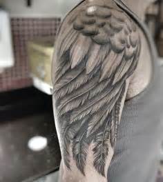 Big Very Detailed Black And White Wing Shoulder Tattoo Tattooimagesbiz