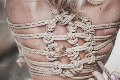 Woman Bound With A Rope In Japanese Technique Shibari High Quality Beauty And Fashion Stock