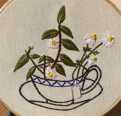 Teacup Embroidery Design Pdf Hand Embroidery Pattern Floral Etsy