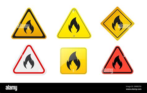 Fire Warning Signs Hazard Icon In Yellow Triangle Flammable