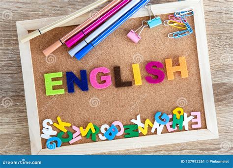 Colorful English Word Alphabet On A Pin Board Background English