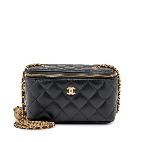 Chanel Black Quilted Lambskin Small Pearl Crush Vanity Case Brushed