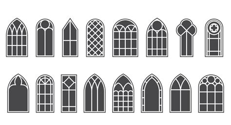 Church Medieval Windows Set Old Gothic Style Architecture Elements