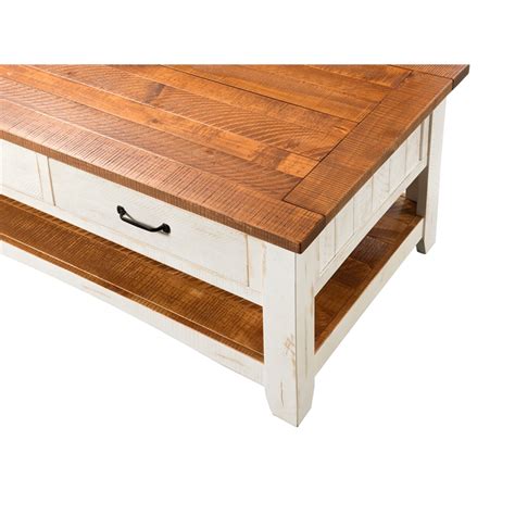 Martin Svensson Home Rustic Wood 2 Drawer Coffee Table Antique White