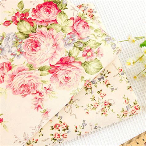 Vintage Rose Floral Cotton Fabric Shabby Chic Large Rose Etsy