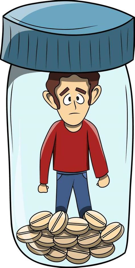 Sad Character Trapped Inside A Bottle Of Pills 29291930 Vector Art At