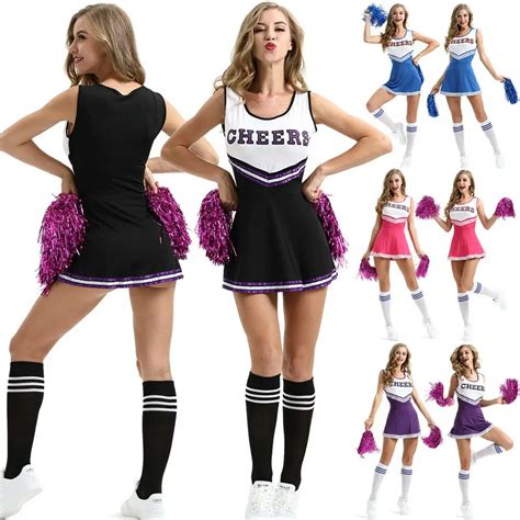 Ladies Cheerleader Costume School Girl Outfits Fancy Dress Cheer Leader Uniform Womens Clothes