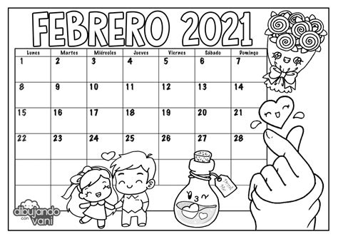 Febrero 2021 Para Imprimir Y Colorear Calendario Dibujando Con Vani