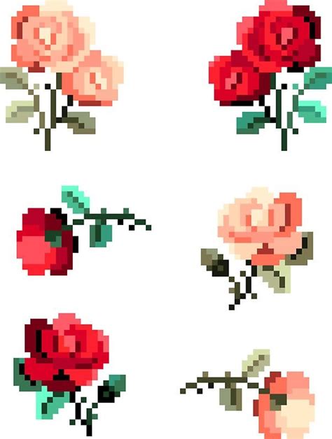 Pixel Roses Set Of 6 Sticker By Chelsea Saunders Pixel Art Tutorial
