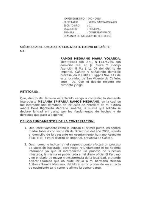 DOCX Contestacion De Demanda De Peticion De Herencia DOKUMEN TIPS