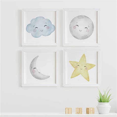 Quadros para Quarto de Bebê Nuvem Lua Estrela Elo7