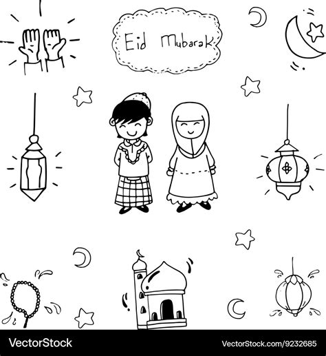 Doodle Art Muslim Eid Mubarak Royalty Free Vector Image