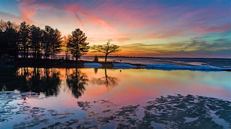Detroit Point Spring Melt Sunset Colors Photograph By Ron Wiltse Fine